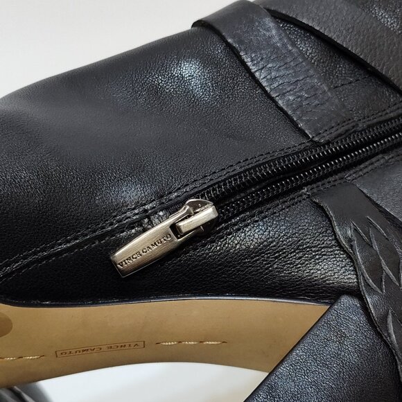 Vince Camuto Open-Toe Ankle Boots US 8.5M Leather Peep Toe Heels Buckle Detail - Picture 13 of 14